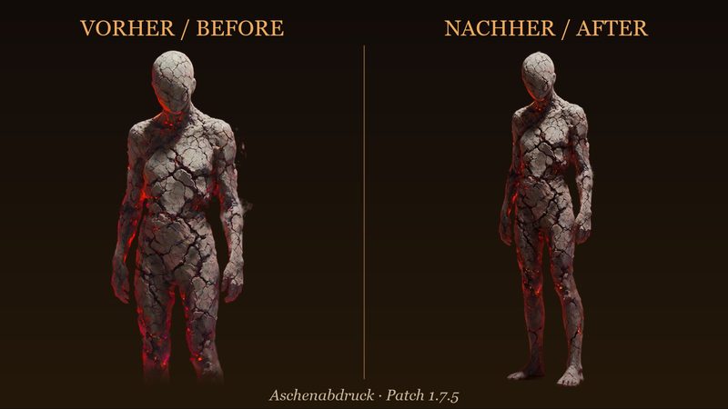 Before and after: the Ash Imprint in patch 1.7.5, old image on the left, new image on the right from head to feet